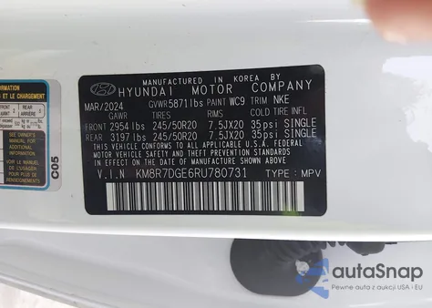 2024 Hyundai Palisade Calligraphy Night Edition from USA, damaged, VIN KM8R7DGE6RU780731